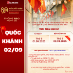THÔNG BÁO LỊCH NGHỈ LỄ QUỐC KHÁNH 02/09/2025